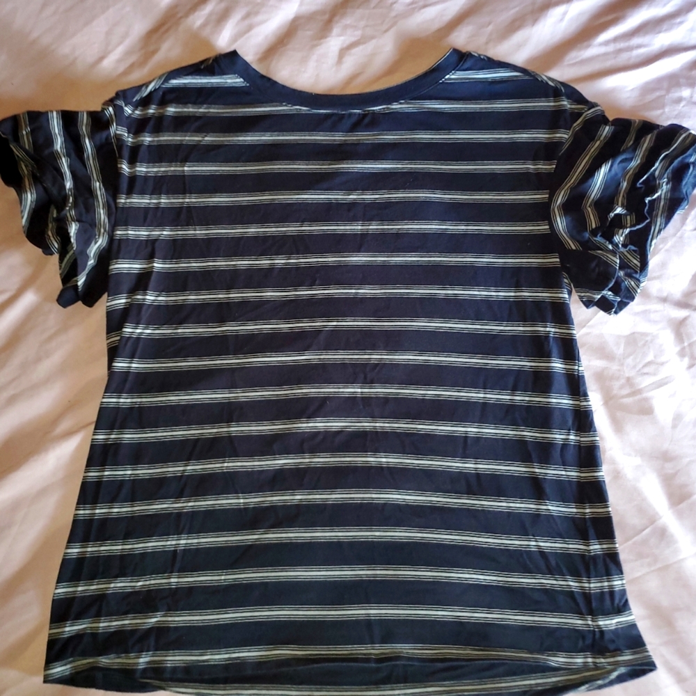 Diane Gilman ruffled sleeve tee navy blue, sz S